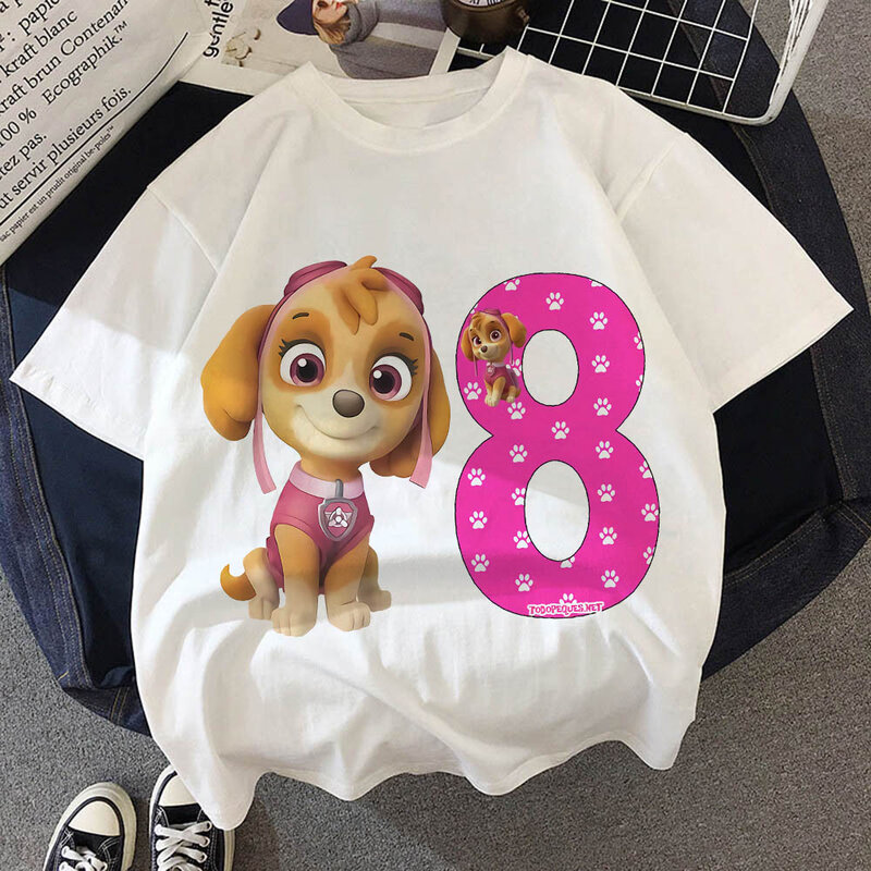 Camiseta de la patrulla canina para niños y niñas, ropa divertida de verano con estampado de la patrulla canina, perro Chase, números de feliz cumpleaños, de 1 a 10 años
