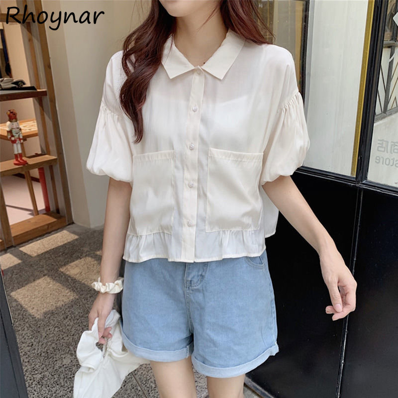 Short Sleeve Shirts Women Loose Summer New Arrival Japanese Students Design All-match Tops See Through Big Pockets Female Retro