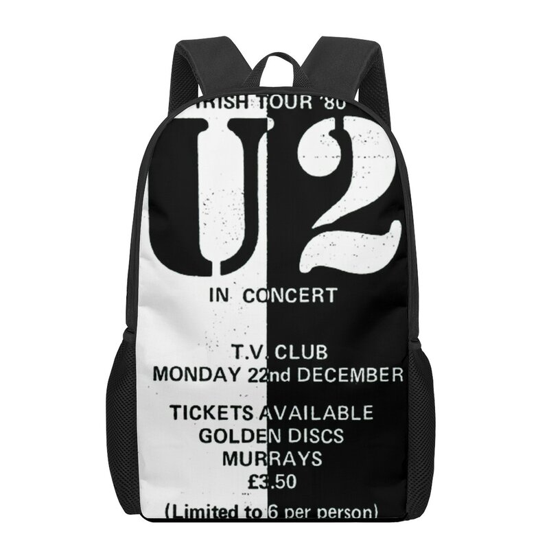 U2 Band 3D พิมพ์กระเป๋านักเรียนสำหรับเด็ผู้ชายหญิงนักเรียนกระเป๋าเป้สะพายหลังกระเป๋าหนังสือของเด็ก Satchel กระเป๋าเป้สะพายหลัง