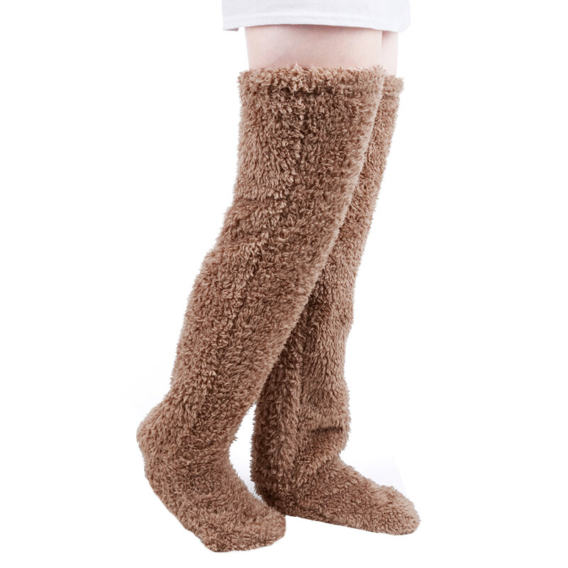 Женские теплые флисовые длинные носки выше колена, плюшевые чулки для большинства людей
