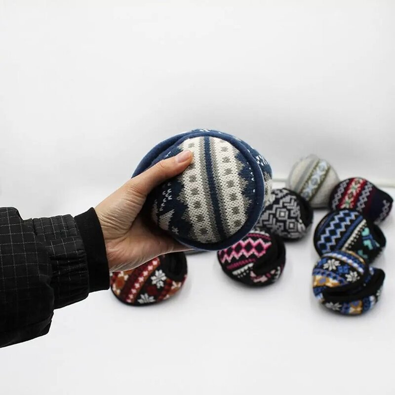Aquecedores de ouvido Jacquard tricotados para homens e mulheres, protetores de pelúcia estilo étnico, dobráveis e macios, grossos e quentes, inverno