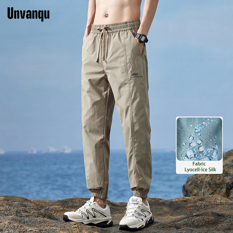 Unvanqu ulica Harajuku moda codzienne męskie spodnie lato nowy Lyocell lodowy jedwab wszechstronny spodnie do joggingu Fitness sportowy na świeżym powietrzu