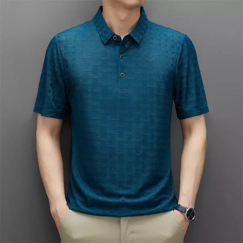 Camiseta com gola polo manga curta masculina, top respirável personalizado, moda casual, verão