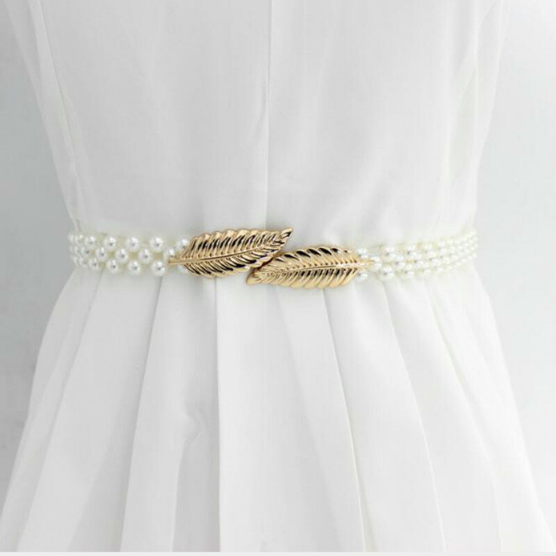 Large Pearl Waist Chain Women's Elastic Belt with Diamond Decoration Skirt Fashion Luxury Design Girdle Dress Clothing Decoratio