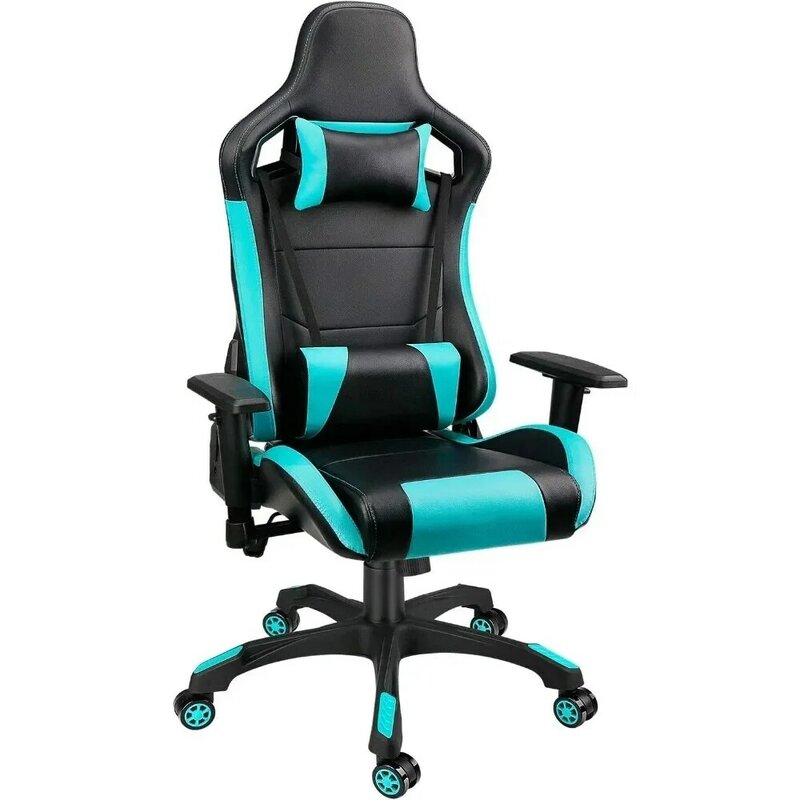 Fotel gamingowy, wysokim oparciem skórzane krzesło biurowe PU, regulowane fotel gamingowy wideo, obrotowe fotel wyścigowy z regulowanym podłokietnikiem