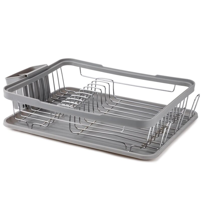 Dish Rack with Cutlery Holder, Grey