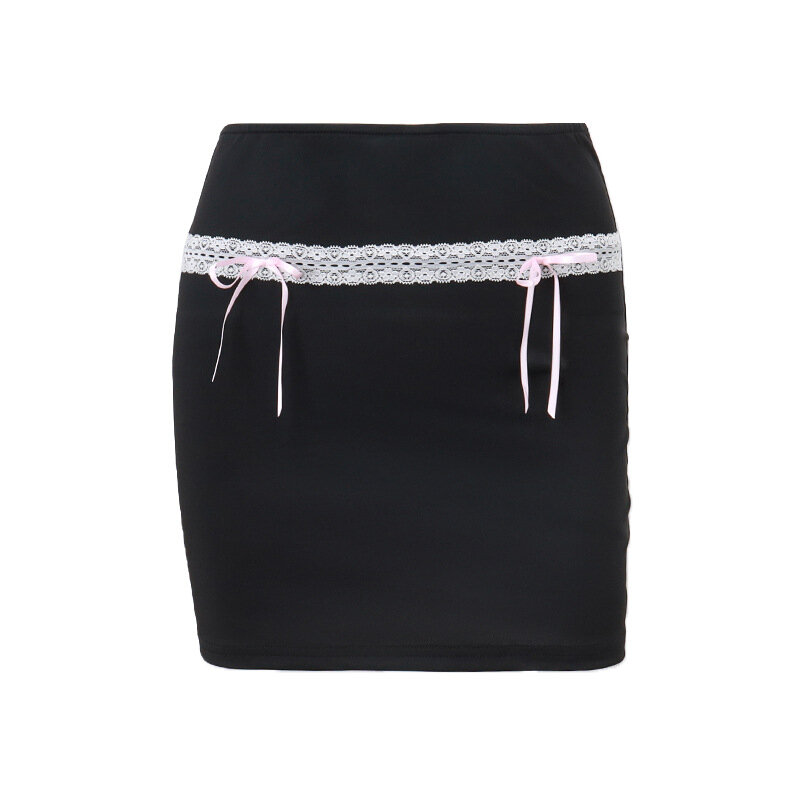 Falda corta de cintura alta para mujer, plisada con lazo de encaje minifalda, estilo Harajuku, Y2k, novedad de verano