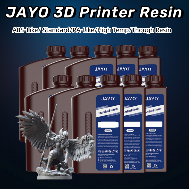 JAYO ABS-Like/ Standard/PA-Like/High Temp/Though 3D Printer Resin 10KG 395-405nm UV Curing Photopolymer Rapid Resin for LCD/DLP