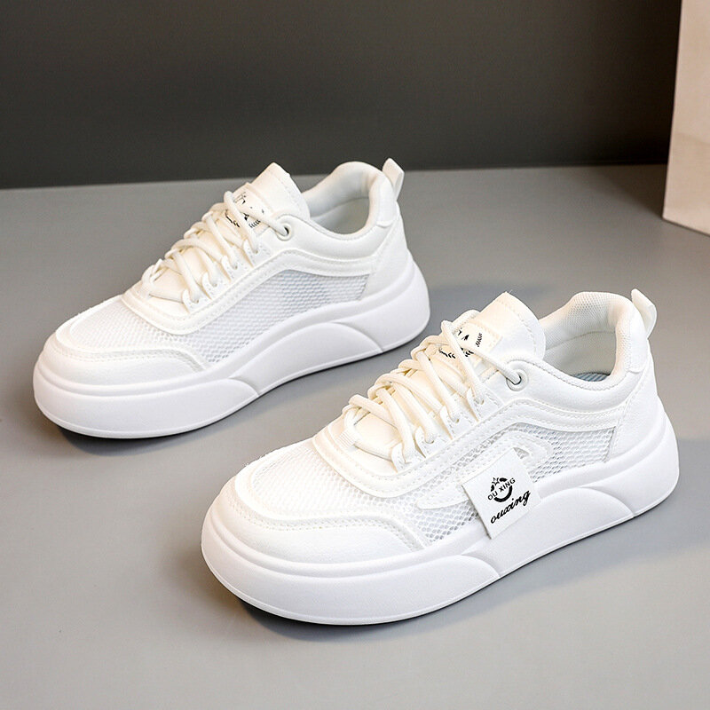 Летняя Легкая сетчатая Белая обувь 2024, повседневная спортивная обувь на толстой подошве для прогулок, увеличенная воздухопроницаемость, спортивная обувь для бега