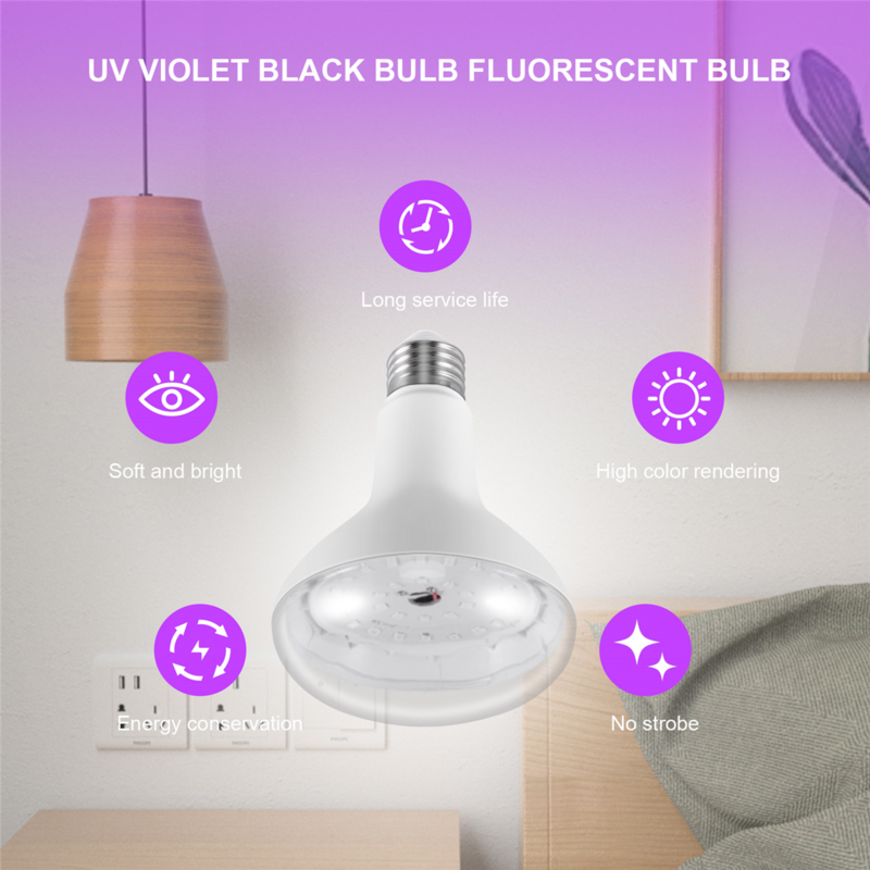 자외선 UV 램프 블랙 전구, 형광 감지 램프, 홈 DJ 파티 장식, E26, 15W, 220V, 110V