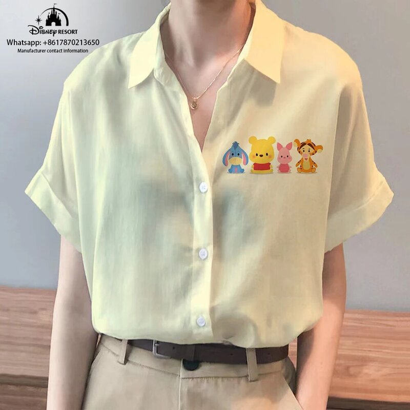 Disney Mickey and Minnie animated short-sleeved shirts fashionable casual women's tops 2024 new summer street style