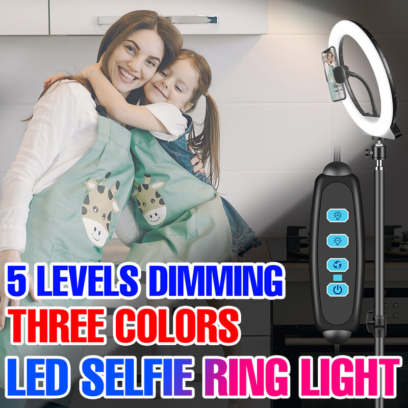 LED z możliwością przyciemniania lampa pierścieniowa z 110CM stojak trójnóg przekaz na żywo lampa pierścieniowa Led fotografia światła wypełniającego lampa do Selfie makijaż strzelanie
