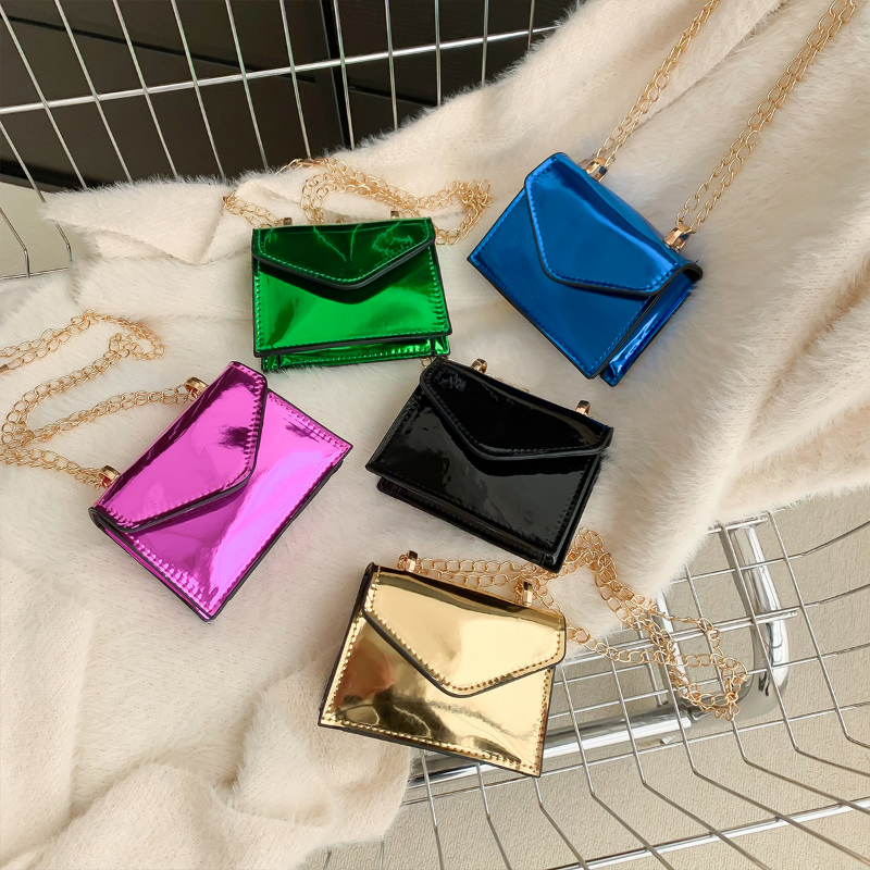 Ins tas Mini Fashion persegi Laser wanita, tas bahu PVC dengan rantai logam sekitar 116cm, pengatur tisu kering, kunci lipstik