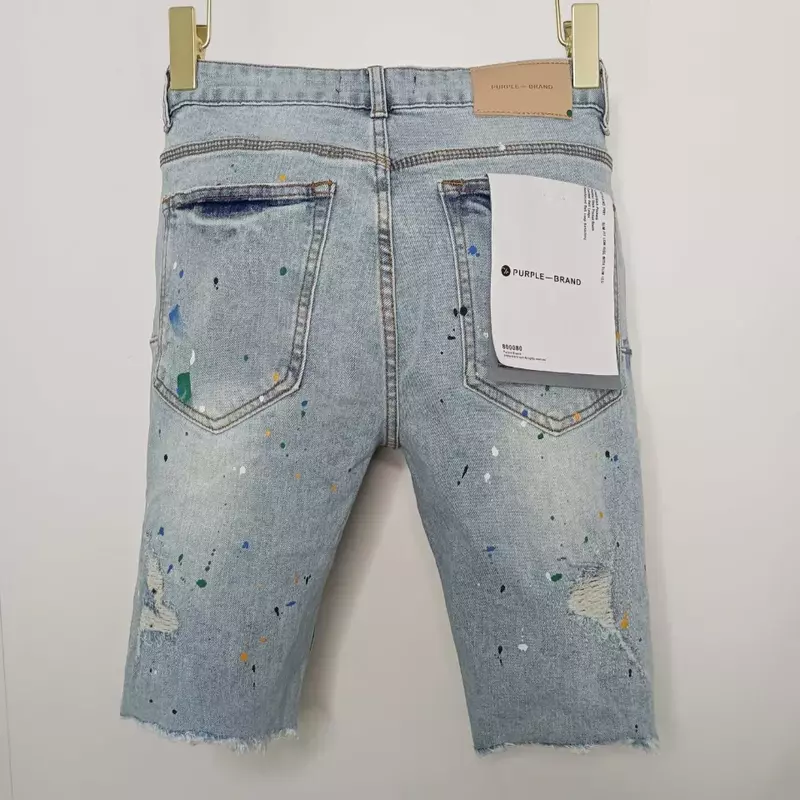 High qualityPurple brand jeans high street plus size hip hop denim shorts with holes Repair Low Raise Skinny Denim pants