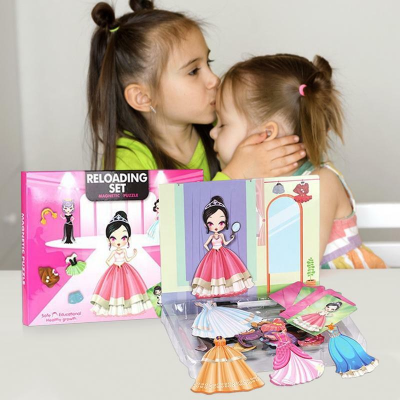 Magnetic Puzzles For Kids 2 In 1 Princess Pretend Play Toys Sticker Dress Up Paper Doll Travel Playset Toy Car Activities Toy