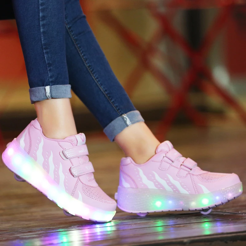 โรลเลอร์สเกตรองเท้าผ้าใบ2ล้อสำหรับเด็ก2023, รองเท้าแฟลชมีไฟ LED เรืองแสงสำหรับวัยรุ่น