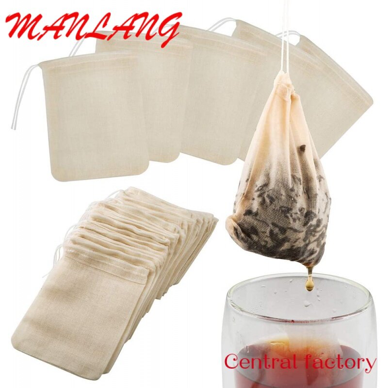 Custom  Tea Filter Bags, 50 Pack Reusable Cotton Tea Bags Empty Unbleached Filter Bags