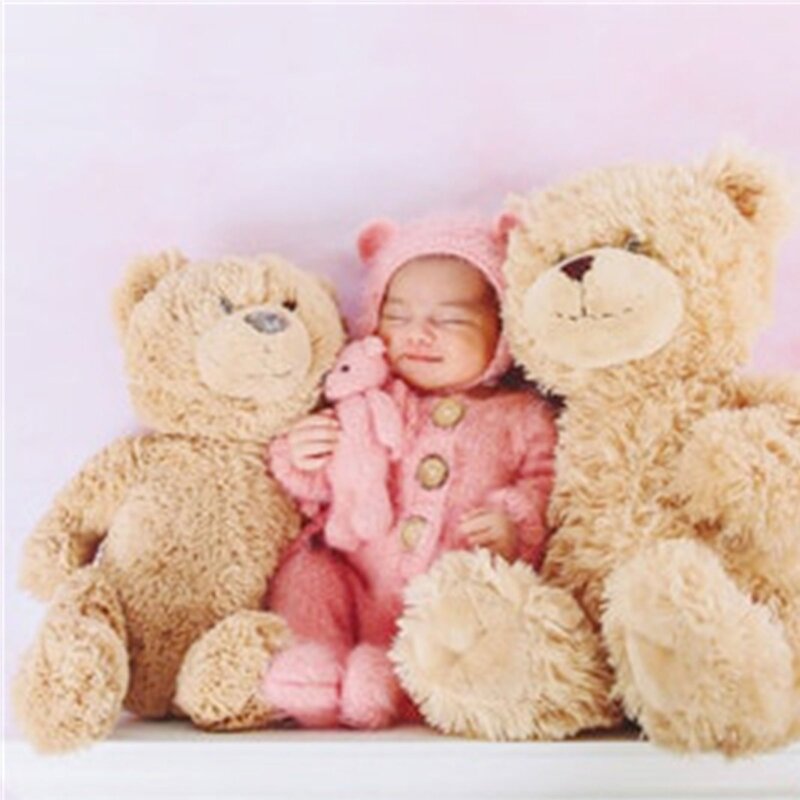 Lovely Newborn Photography Props Boys Girls Outfits Mohair Bear Hat Bonnet & Footed Romper Bodysuit Photoshoot Costume X90C