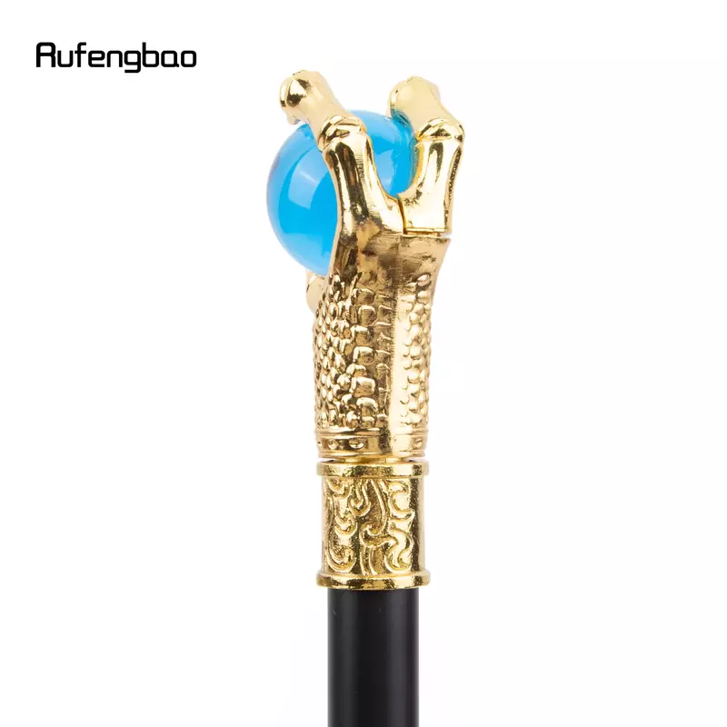 Dragon Claw Grasp Light Blue Glass Ball Golden Walking Cane Fashion Decorative Walking Stick Cosplay Cane Knob Crosier 93cm