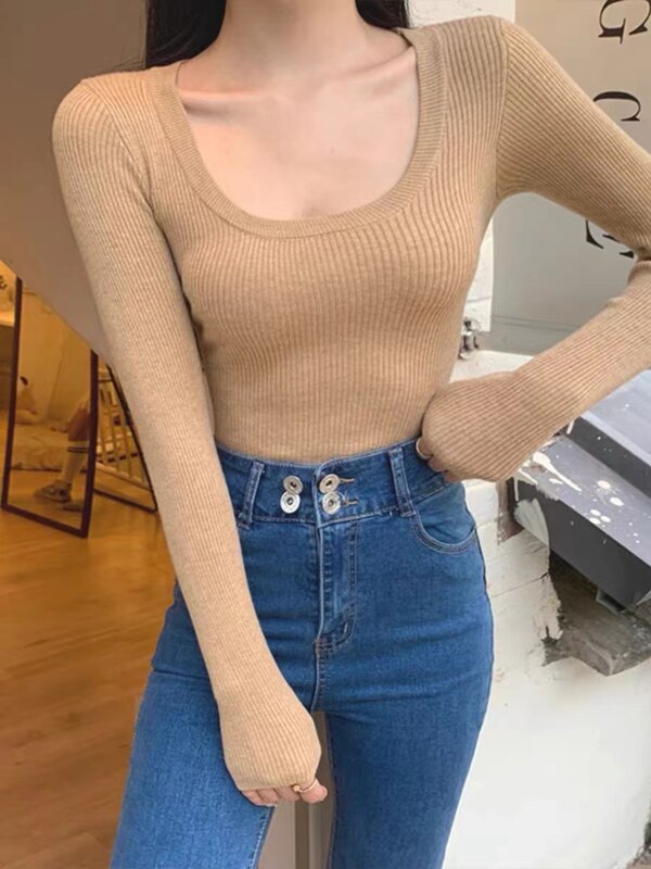 O-neck Sweater Bottom Layer for Women's Autumn Winter Thickened Inner Layer Low Neck Knitted tight top X267