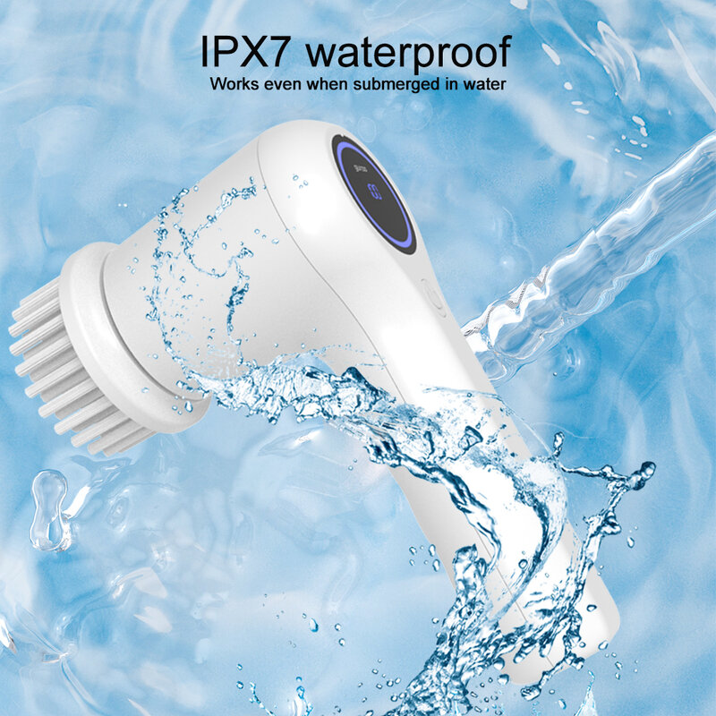 Cepillo de limpieza eléctrico 4 en 1, resistente al agua IPX7, ultra larga resistencia, velocidad ajustable, par de alta velocidad, mano