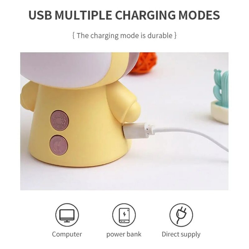 귀여운 만화 인형 야간 조명 USB 충전 크리에이티브 2 색 LED, 실용적인 어린이 테이블 책상 공부 램프, 학습 보호 램프, P1O0