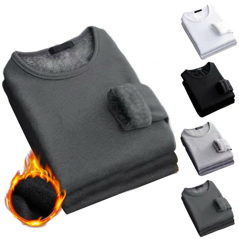 Forro de veludo térmico top básico para homens, roupa interior térmica, gola redonda, camisa slim fit