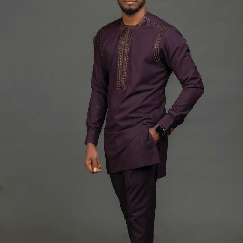 2024 New In Kaftan African Style Suits for Men 2 Piece Set Embroidered Shirts and Pants Traditional Luxury Suits for Men