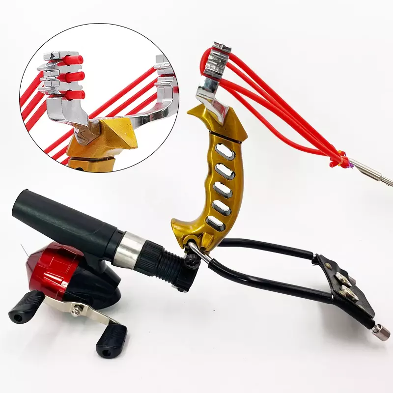Catapult Fish Shooting Metal Hunting Catapult Folding Wrist Ball Clip Rubber Band Strong Outdoor Dart Shooting Reel Fishing Game