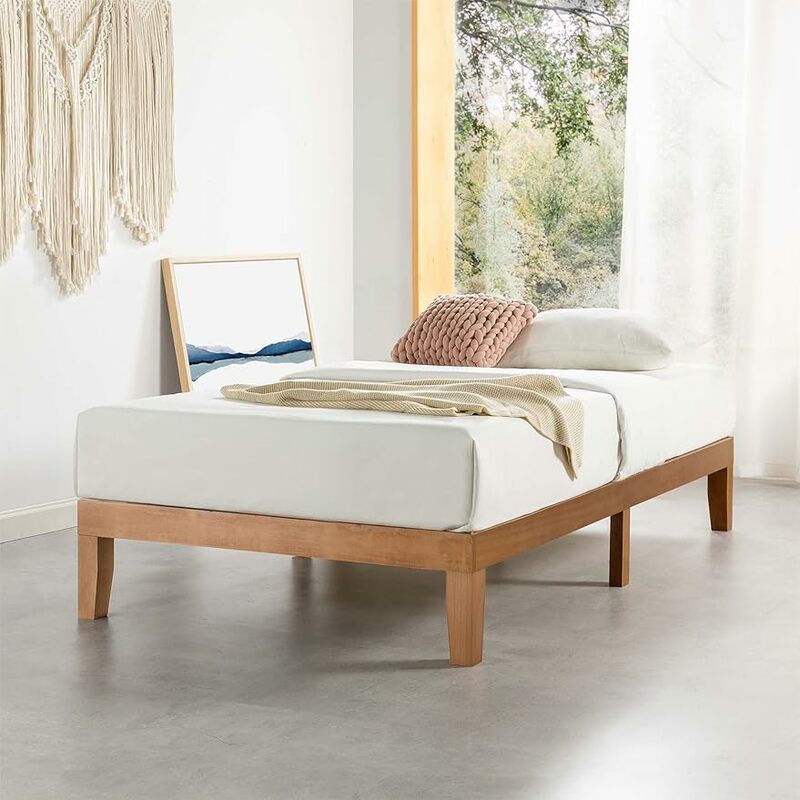 Mellow Naturalista Classic 12 Inch Solid Wood Platform Bed with Wooden Slats, Twin XL, Natural Pine