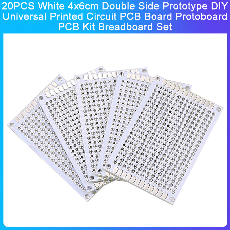 20 buah putih 4x6cm sisi ganda prototipe DIY papan sirkuit cetak Universal PCB Protoboard Kit PCB Set papan roti