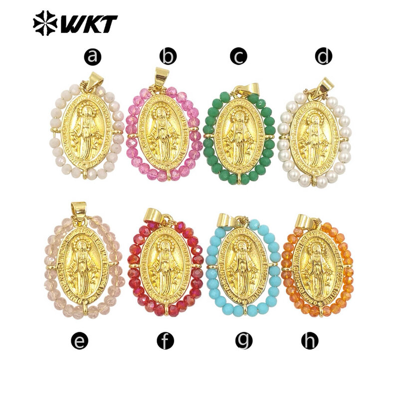 WT-MN985 manik-manik kristal warna-warni khusus dan kalung liontin religius kuningan kuning untuk dekorasi perhiasan sehari-hari dihiasi