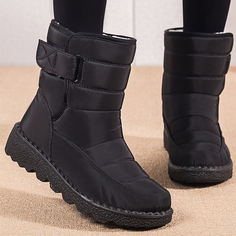 Botas de nieve súper cálidas para mujer, botines de goma con tacón, botas cortas de piel, zapatos de invierno