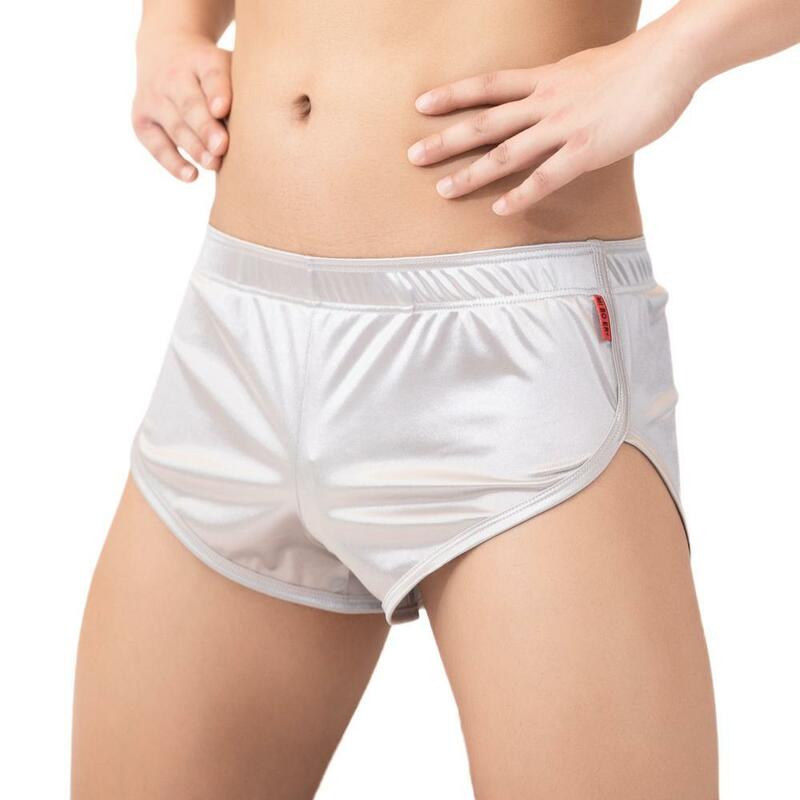 Męskie seksowna piżama bokserki gładka jedwabna bielizna mężczyźni Sleep Bottoms Homewear wygodne szorty męskie majtki bokserki