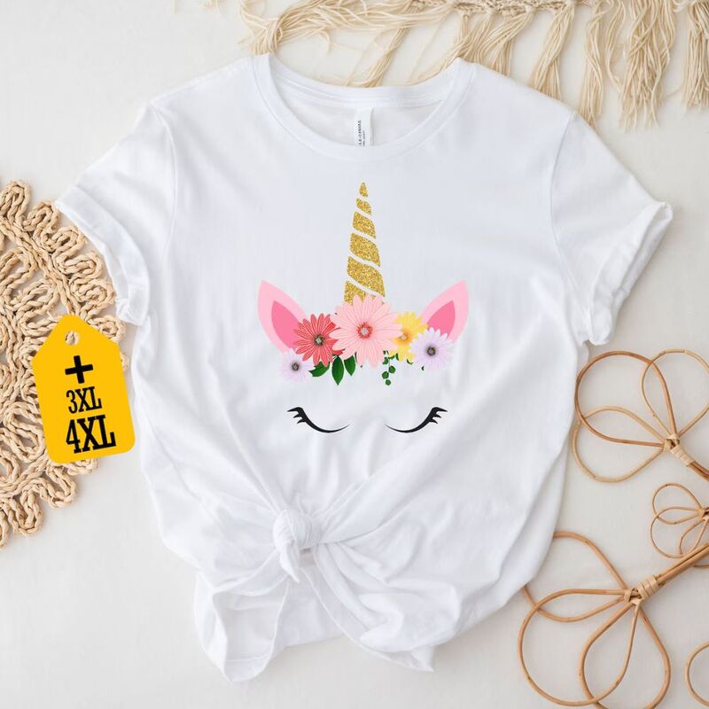 Kaus Unicorn motif bunga kaus hadiah kaus Unicorn lucu untuk wanita pakaian Unicorn kaus ulang tahun lucu