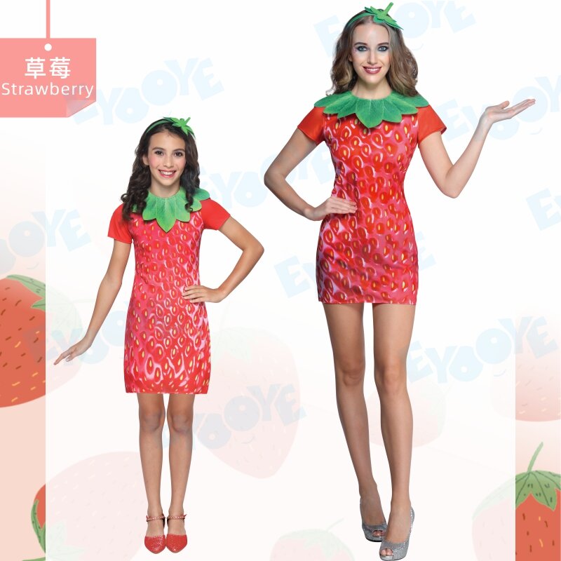 2023 Cosplay Costume Fruit Watermelon Pineapple Kiwi Strawberry Dress Performance Carnival Party Outfit Parent-child Clothes