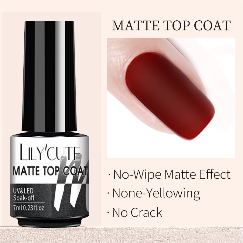 LILYCUTE Base Top Coat Gel Polish, UV Soak Off, Semi Permanente, Nail Art, Verniz em Gel, 7ml