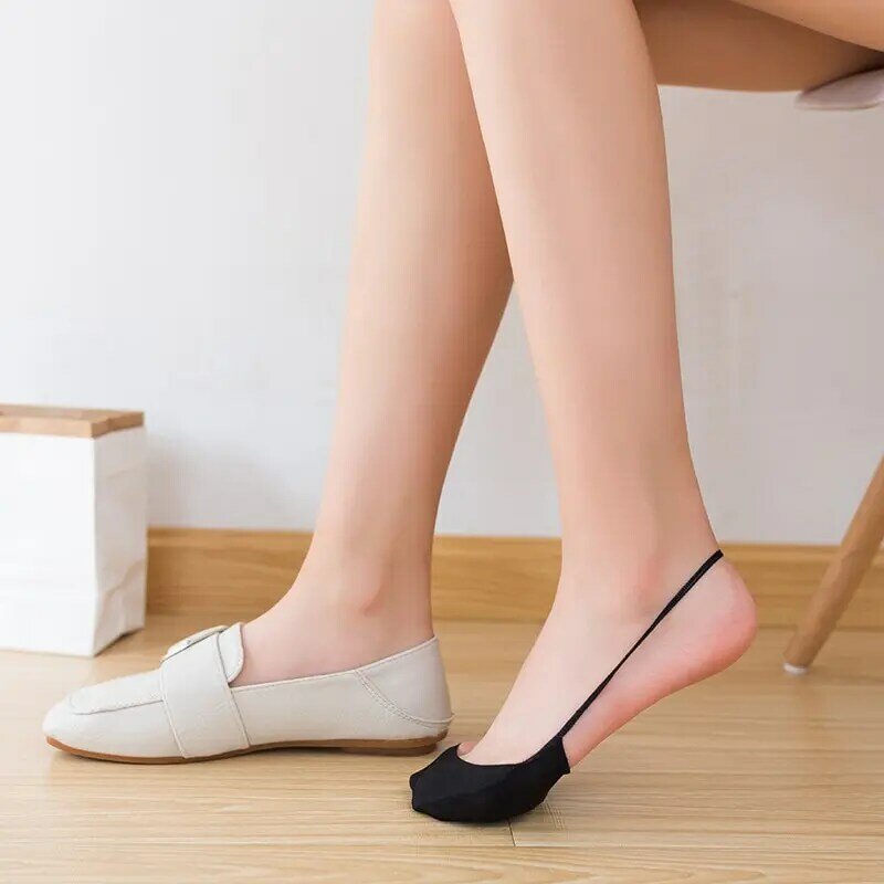 1Pair Ultra-Thin Invisible Boat Socks Women Summer Non-Slip Socks For High Heels Shoes Ice Silk Half-Palm Suspender Sock