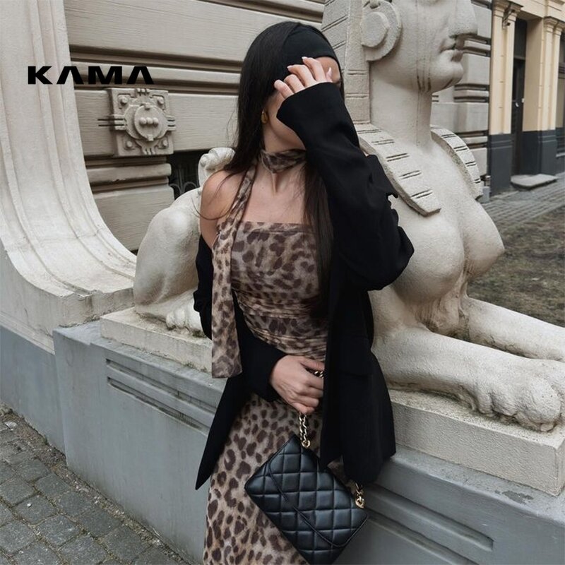 Leopard Print Tub Top Long Skirt Suit Women Sleeveless Fold Tops Hip Package Ankle-length Skirts 2024 Summer New 2 Piece Sets