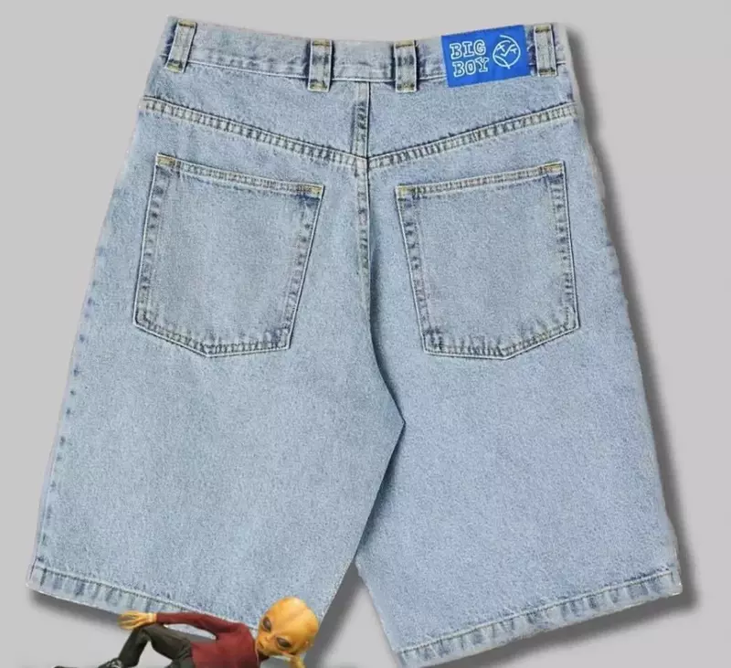 Jeans Baggy Bordados para Homens e Mulheres, Y2K, Big Boy Short, Streetwear, Denim, Lazer Curto, Traf, Shorts, Skate, Quente