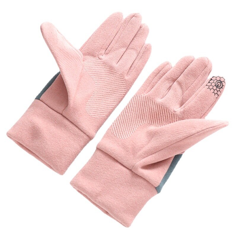 Sarung tangan penghangat untuk wanita, sarung tangan olahraga luar ruangan layar sentuh antiselip, tebal elastisitas tinggi musim dingin