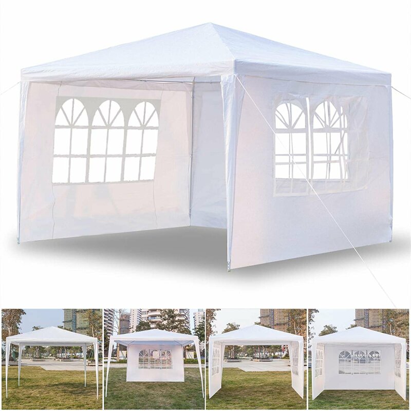 Barracas de pátio 10 "x 10" tenda de festa com 3 /4 paredes laterais gazebo ao ar livre dossel acampamento abrigo para: casa, casamento, festa,
