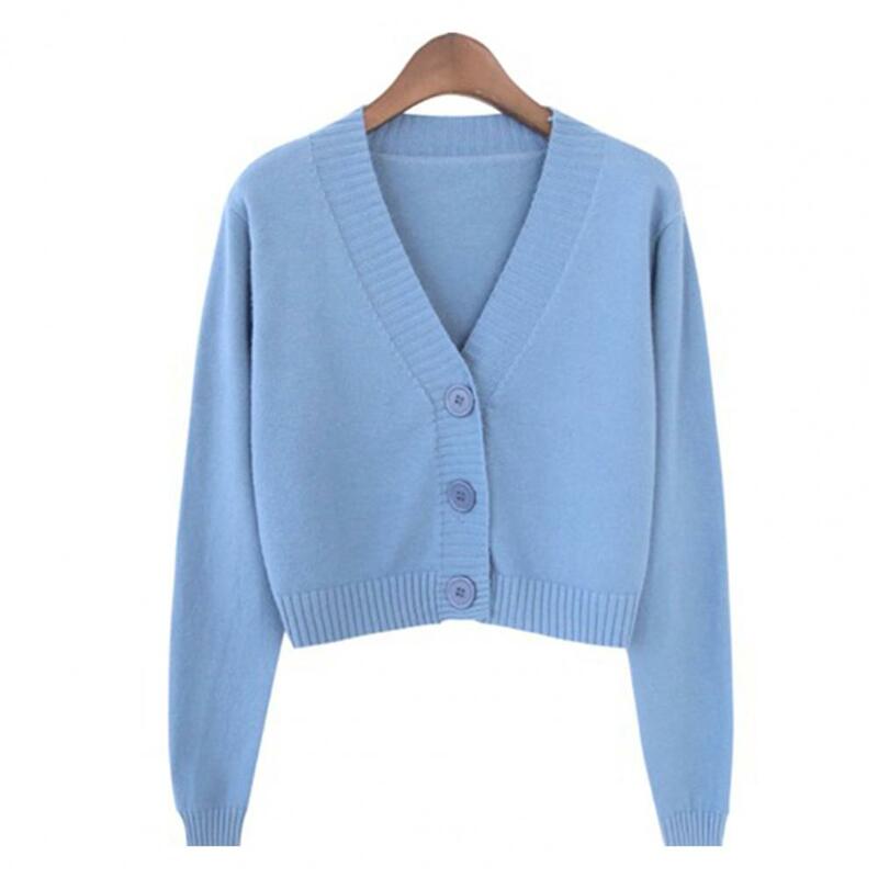 Stylish Single-breasted Button Down Knitted Cropped Women Spring Sweater One Size Women Spring Sweater Female Clothes