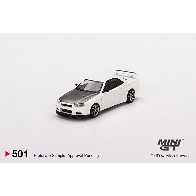 Mini Skyline Diecast carro modelo, branco Diecast, miniatura, coleção, GTR, R34, V-Spec II, N1, 501, Em estoque, 1:64