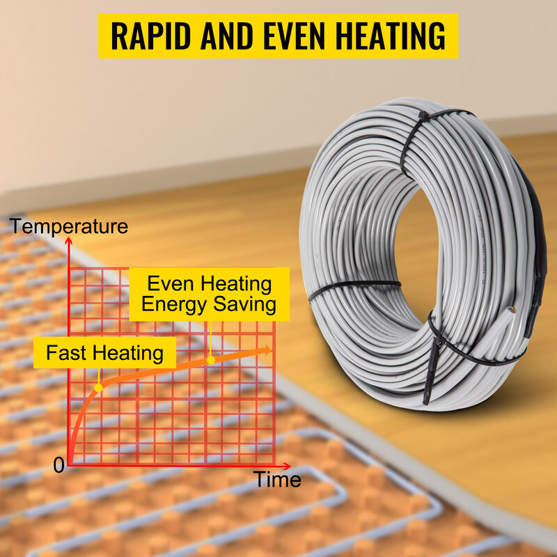 VEVOR-Cable de calefacción para suelo radiante, Cable de calor aislado impermeable con Panel de Control de temperatura, cables de calentamiento rápido, 10,7-166,7 pies cuadrados