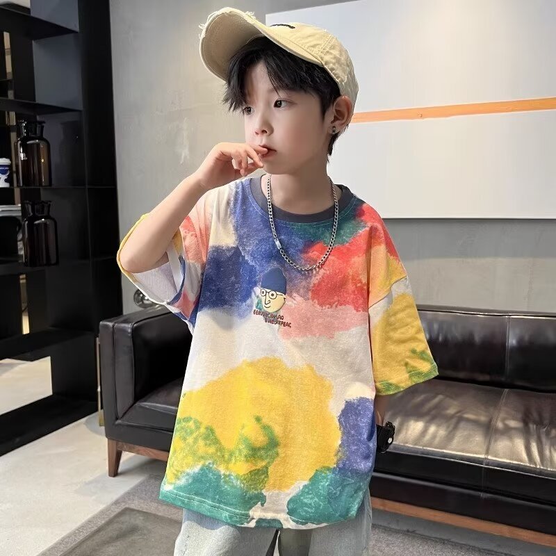 2024 chłopcy t-shirt wysokiej jakości dzieci ubrania letnie Cartoon nadrukowane Graffiti koszulki z krótkim rękawem dla dzieci modne nowe style