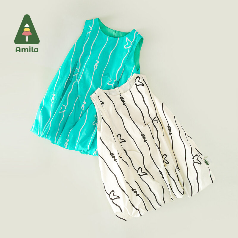 Amila 2024 Summer New Baby Skirt Simple and Comfortable All-match Striped TankTop Dress for Girls 0-6Y