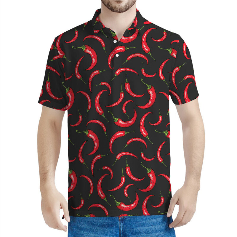 Kolorowa koszulka polo z grafiką Peppers dla mężczyzn z nadrukiem 3d Chili T-shirt damski Topy Letnie koszulki z krótkim rękawem Casual Loose Tee Shirts