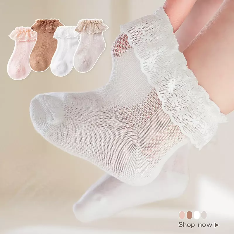 Однотонные хлопковые дышащие сетчатые носки с оборками в Корейском стиле для новорожденных девочек 0-8 лет