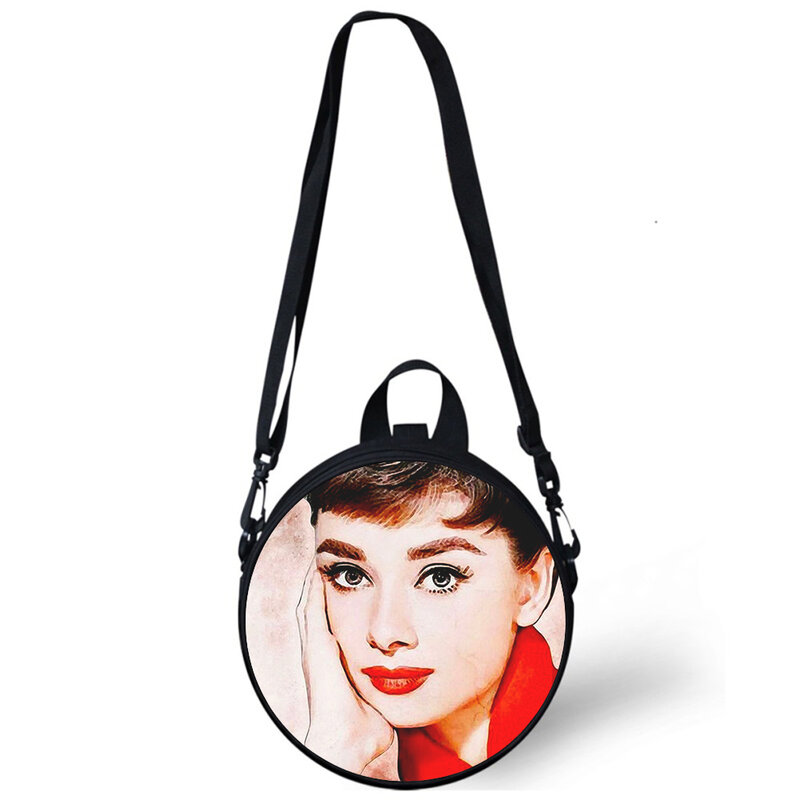 Audrey Hepburn borsa per l'asilo per bambini borse a tracolla a tracolla con stampa 3D per le donne della scuola Mini borse rotonde borsa Rugtas